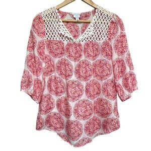 Calypso St. Barth for Target Silk Top Womens S‎ Crochet Medallion Resort Relaxed